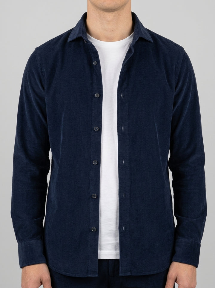 Camicia Uomo Blu in Velluto a Mille Righe 
