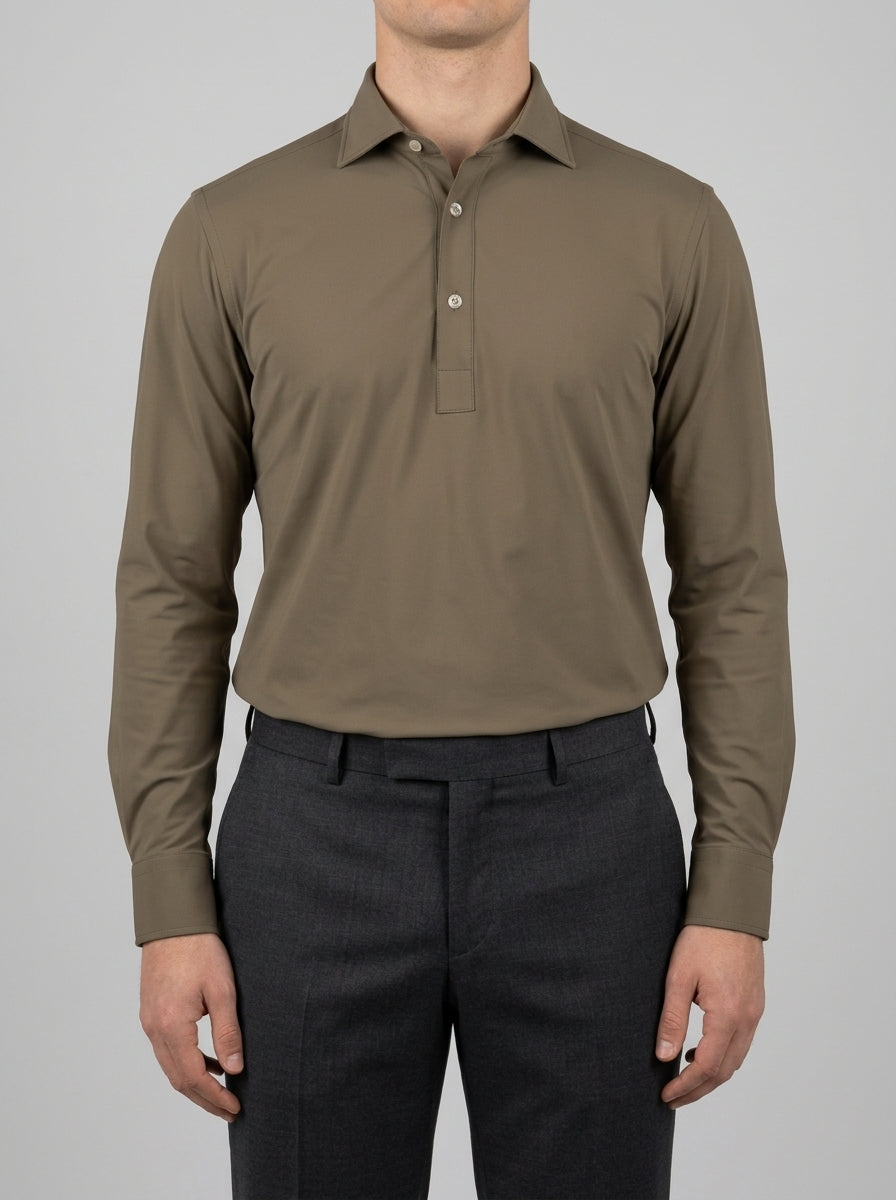 Polo Camicia Uomo  Fango in Tessuto Tecnico 