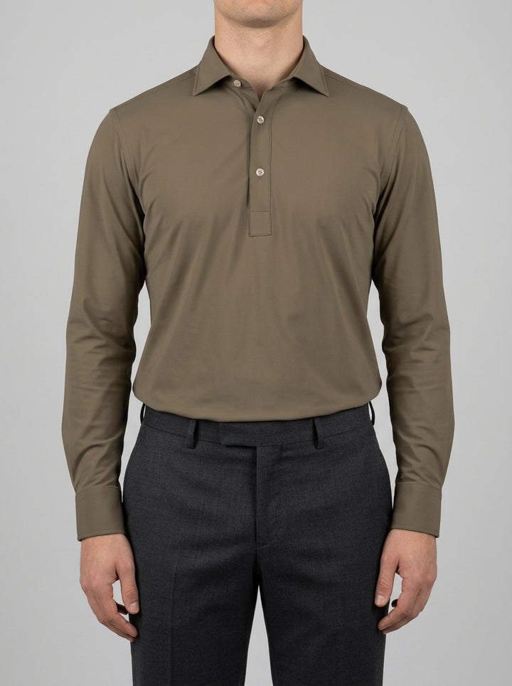 Polo Camicia Uomo  Fango in Tessuto Tecnico 