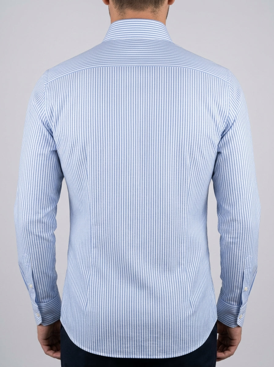 Camicia cotone Bianca Uomo con Riga Azzurra Dobby 