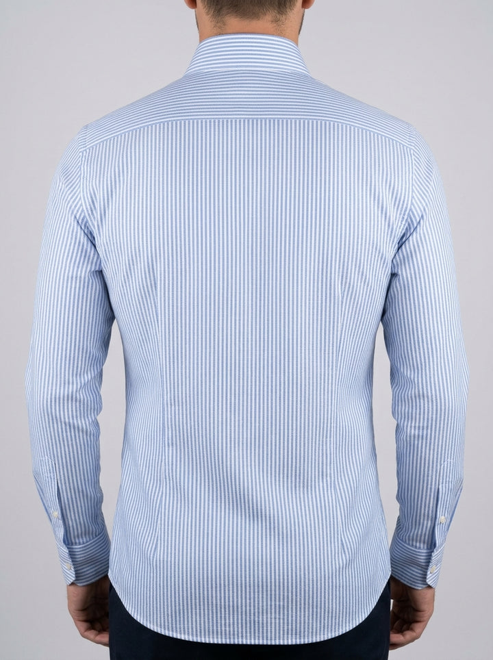 Camicia cotone Bianca Uomo con Riga Azzurra Dobby 