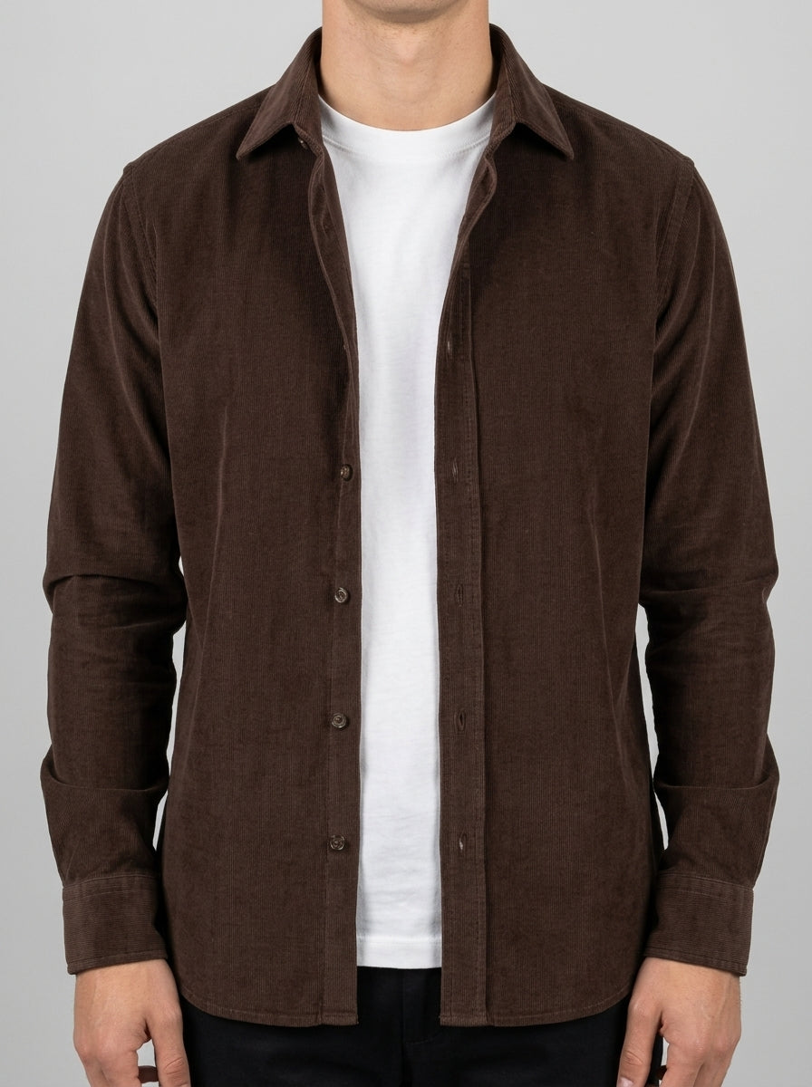 Camicia marrone in Velluto  Mille Righe 