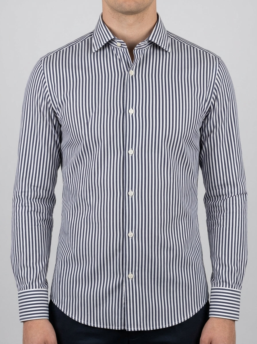 Camicia Uomo in Cotone con Riga Larga Blu 