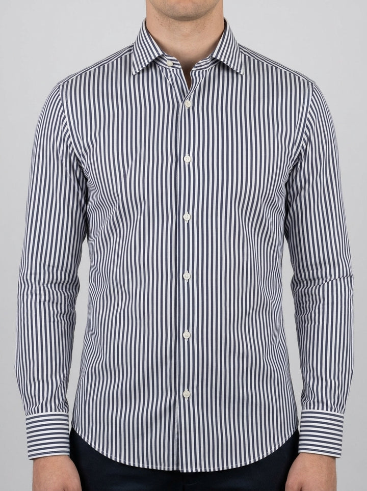 Camicia Uomo in Cotone con Riga Larga Blu 