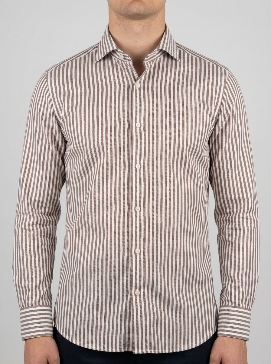 Camicia Uomo in Cotone con Riga Marrone 