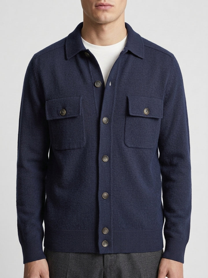 Giacca Della Fileria Lana Vergine Collo Camicia blu 