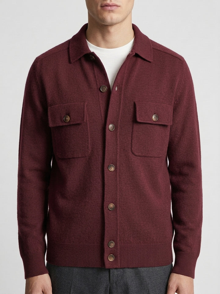Giacca Della Fileria Lana Vergine Collo Camicia bordeaux 