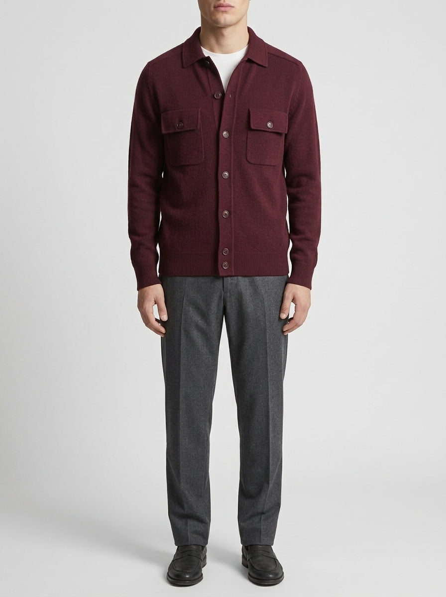Giacca Della Fileria Lana Vergine Collo Camicia bordeaux 