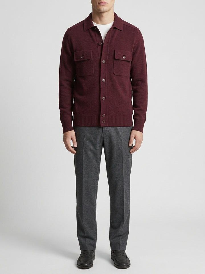 Giacca Della Fileria Lana Vergine Collo Camicia bordeaux 