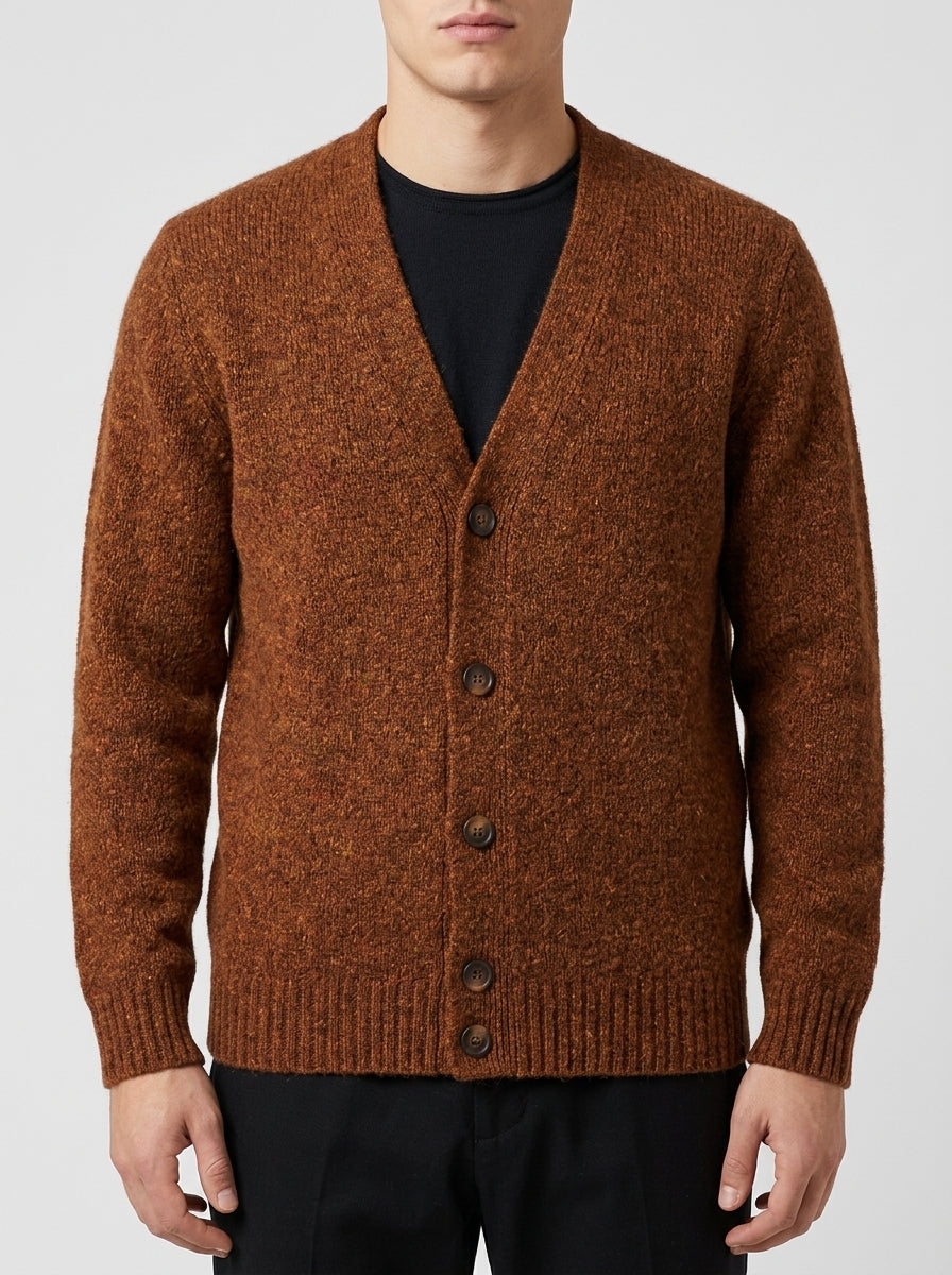 Cardigan in lana mouliné  coccio 