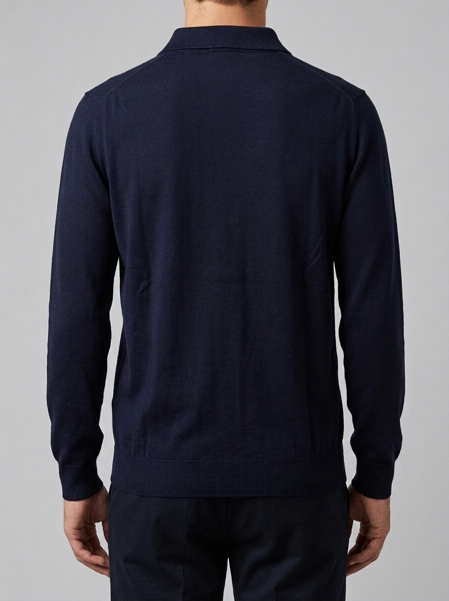 Polo  in Lana Merino blu Extra Fine - Made in Italy 