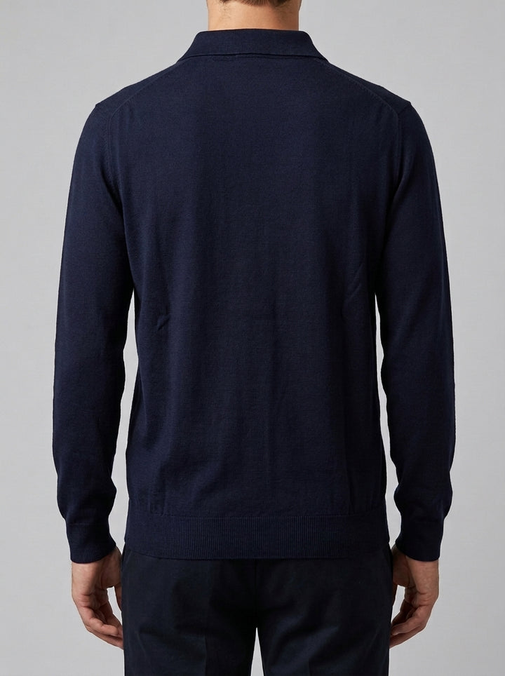 Polo  in Lana Merino blu Extra Fine - Made in Italy 