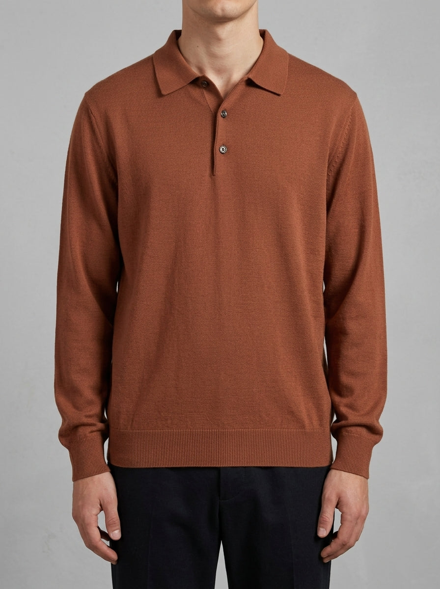 Polo  in Lana Merino mattone Extra Fine - Made in Italy 