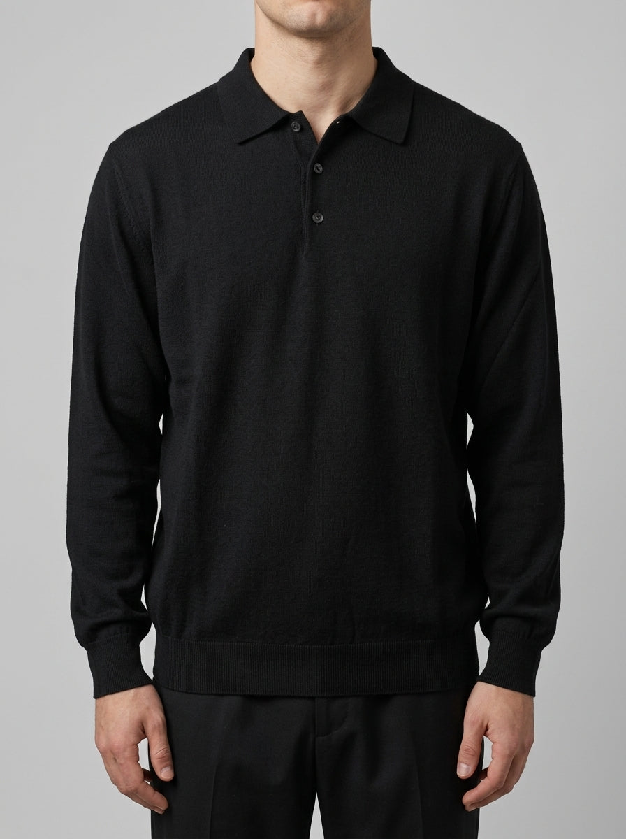 Polo  in Lana Merino nero Extra Fine - Made in Italy 