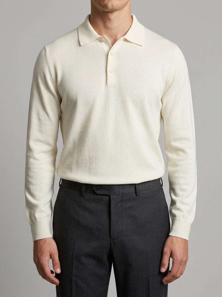 Polo  in Lana Merino panna Extra Fine - Made in Italy 