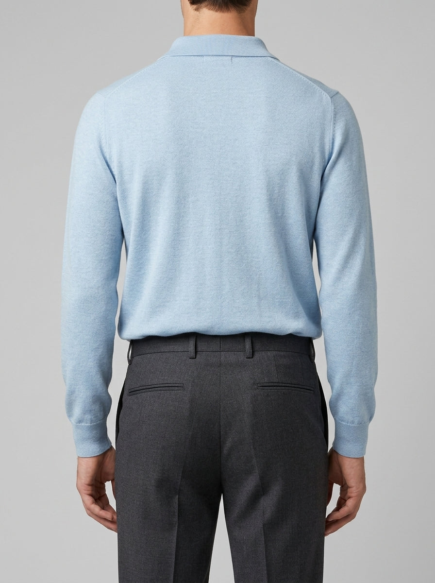Polo  in Lana Merino azzurro polvere Extra Fine - Made in Italy 