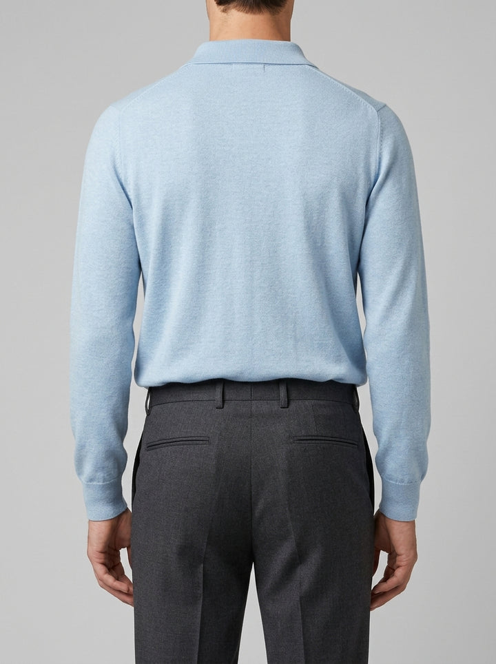 Polo  in Lana Merino azzurro polvere Extra Fine - Made in Italy 