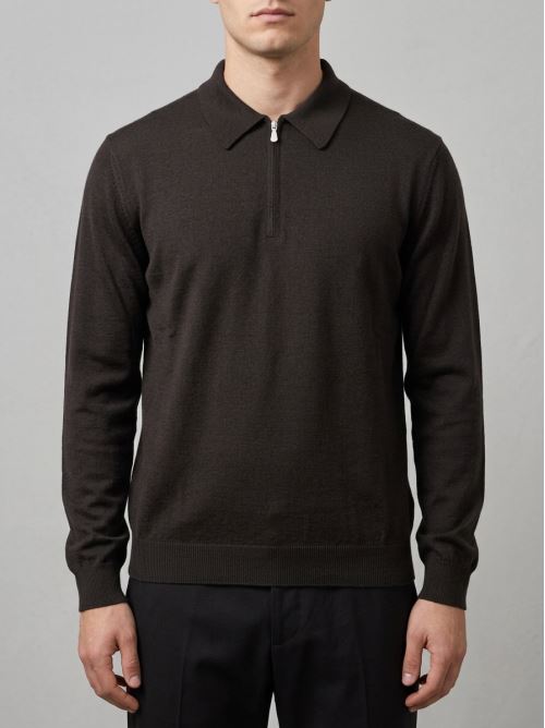 Polo moro Mezza Zip in Lana Merino Extrafine 