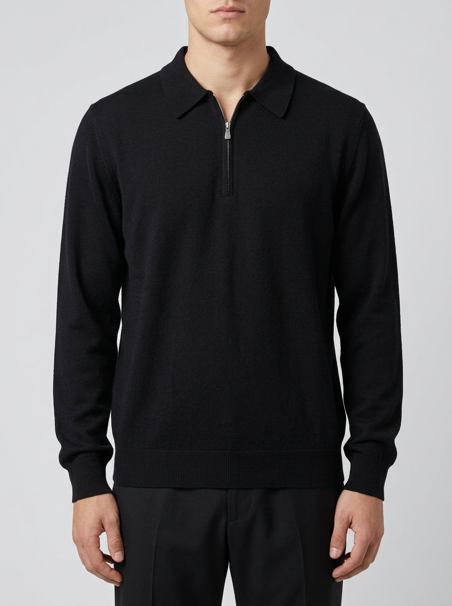 Polo  Nera  Mezza Zip in Lana Merino Extrafine 