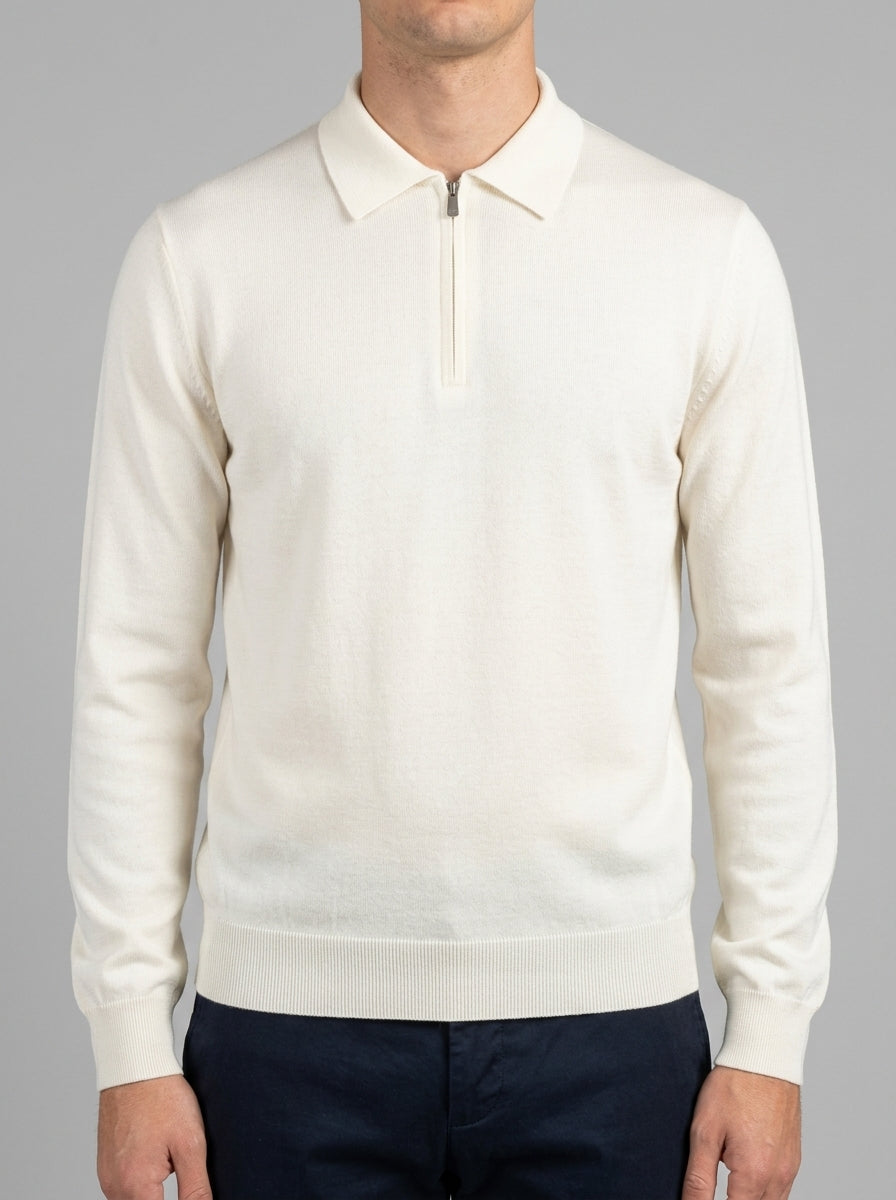 Polo panna Mezza Zip in Lana Merino Extrafine 