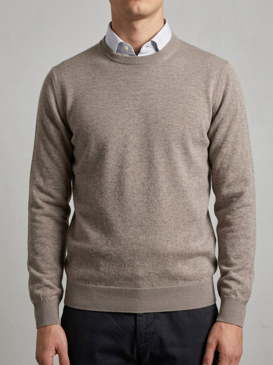 Girocollo  Beige in Lana Merino Extrafine 