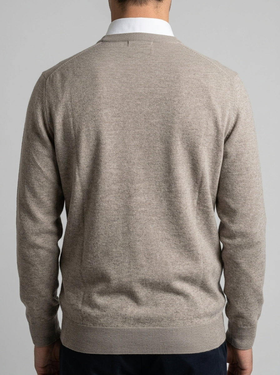 Girocollo  Beige in Lana Merino Extrafine 