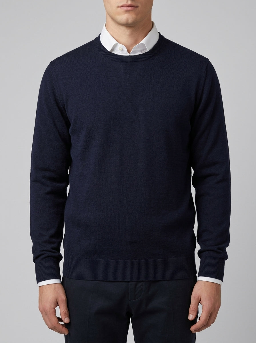Girocollo  Blu  in Lana Merino Extrafine 