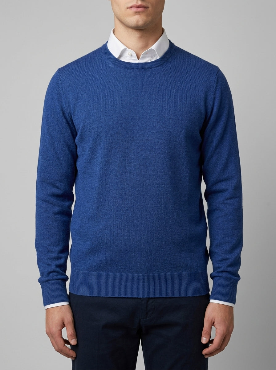 Girocollo  Blu marino  in Lana Merino Extrafine 