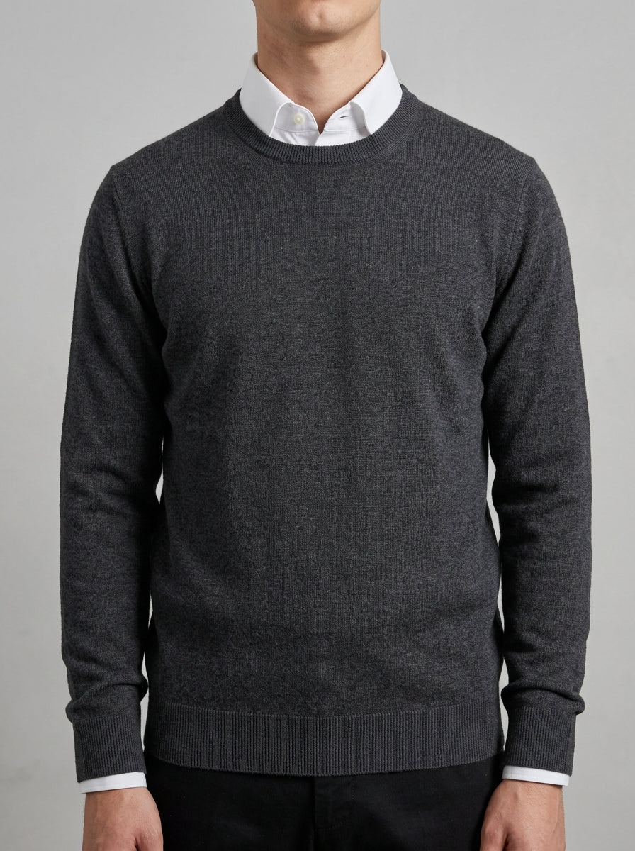 Girocollo grigio in Lana Merino Extrafine 