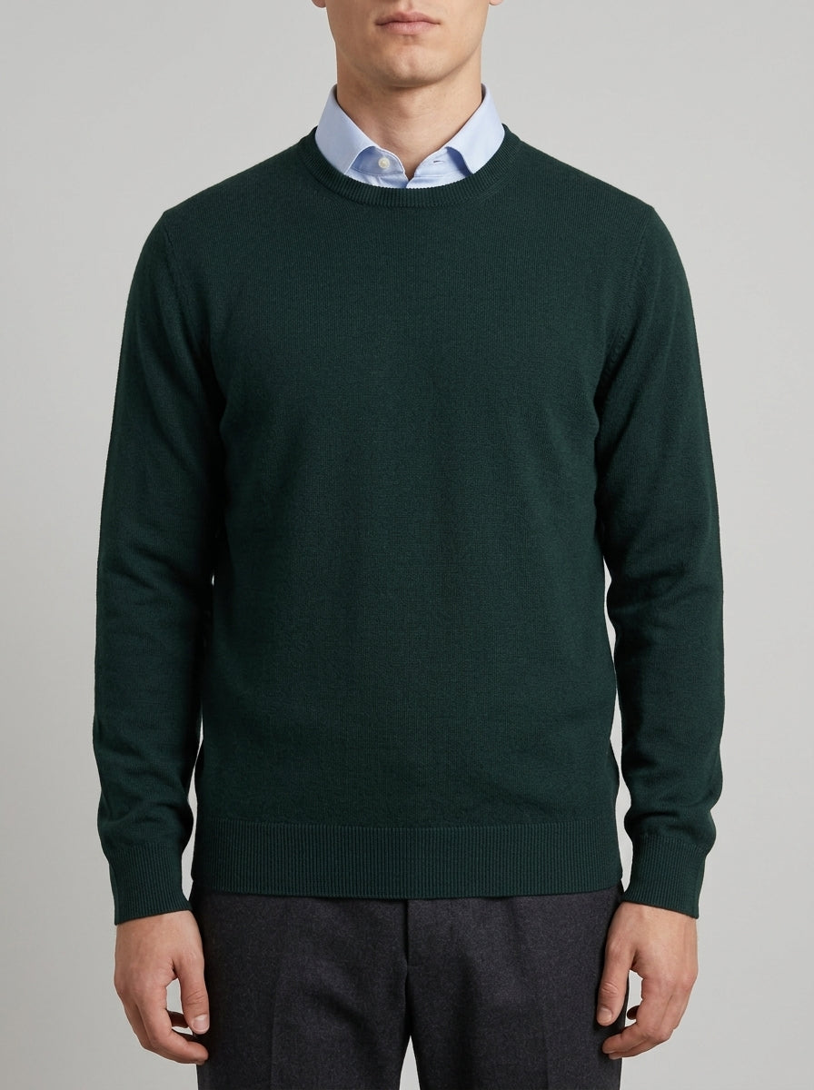 Girocollo  verde  in Lana Merino Extrafine 
