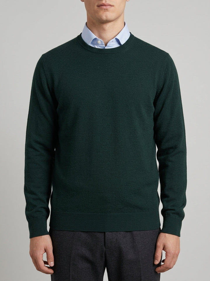 Girocollo  verde  in Lana Merino Extrafine 