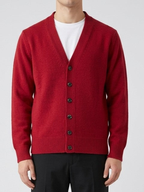 Cardigan Scollo a V Rosso con Bottoni 