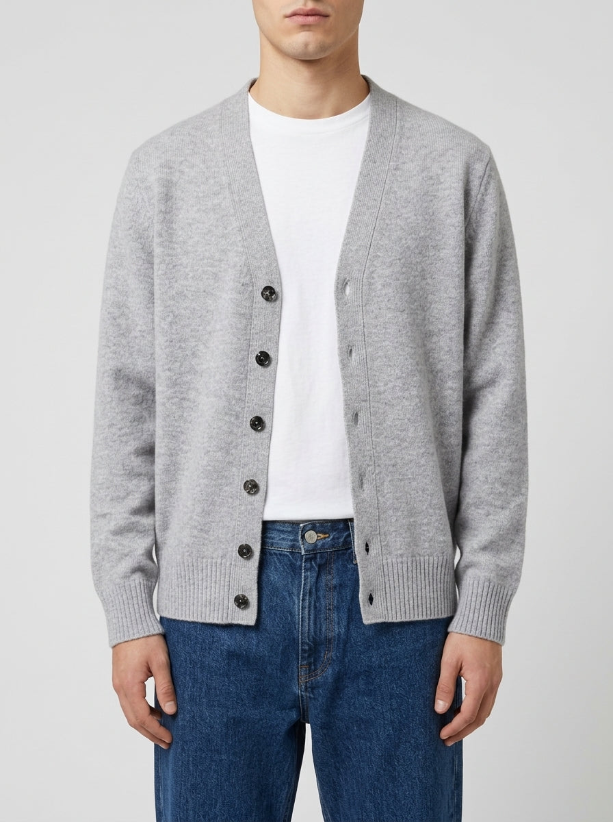 Cardigan Scollo a V Grigio Chiaro 