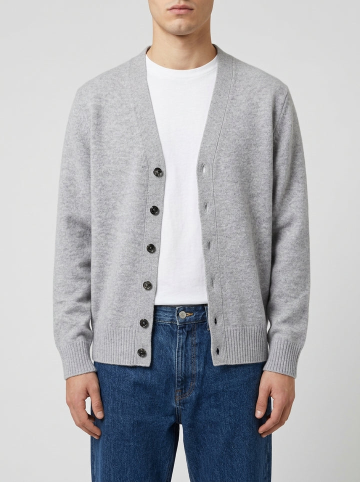 Cardigan Scollo a V Grigio Chiaro 