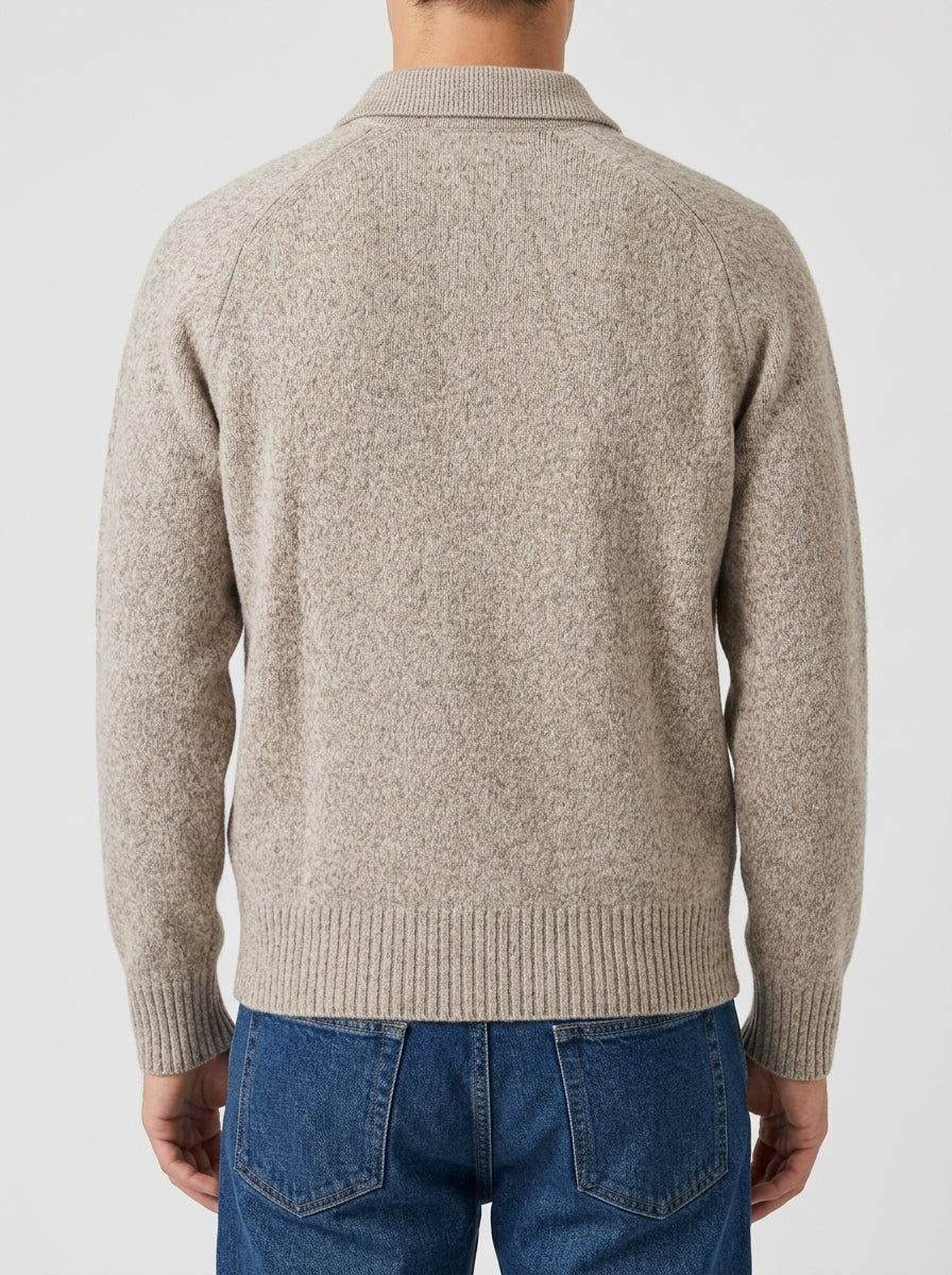 Polo Tre Bottoni in Lana Beige Effetto Mouliné 