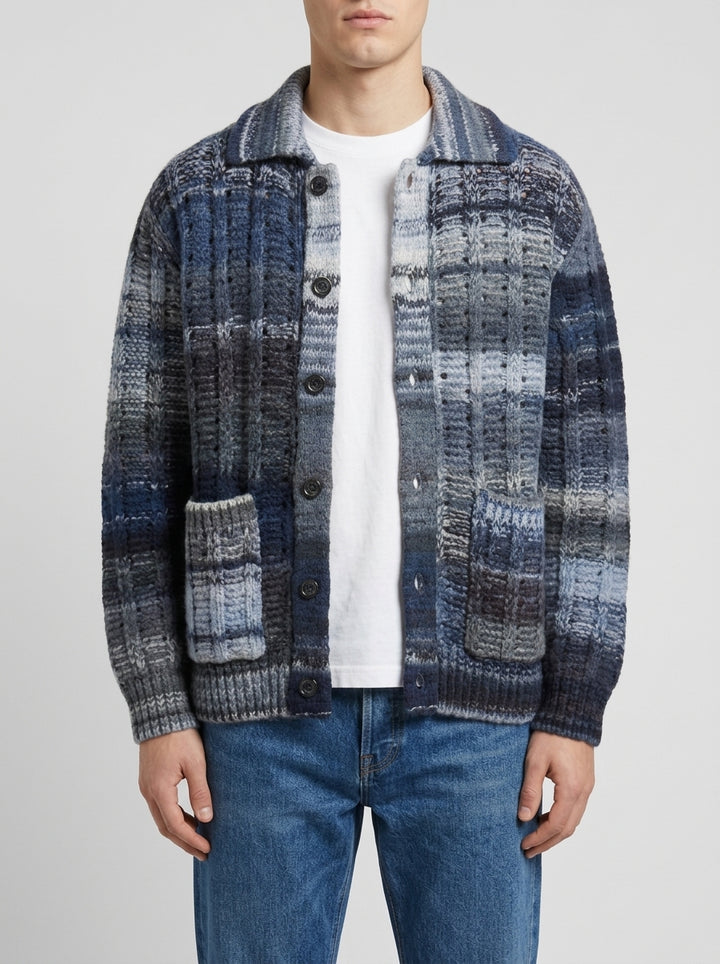 Giacca in Maglia Doppia Crochet Blu 