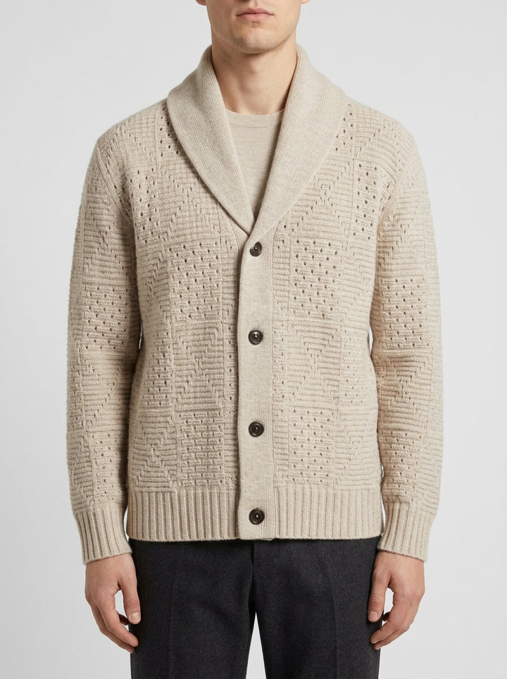 Cardigan Collo a Scialle Crochet Beige 