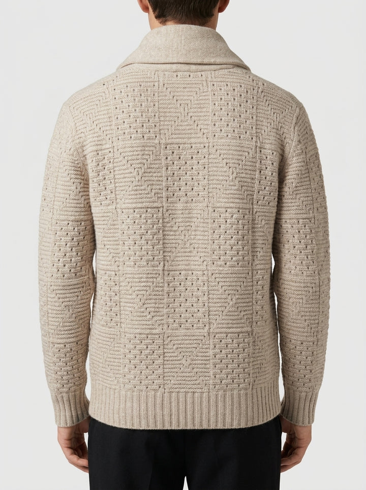 Cardigan Collo a Scialle Crochet Beige 
