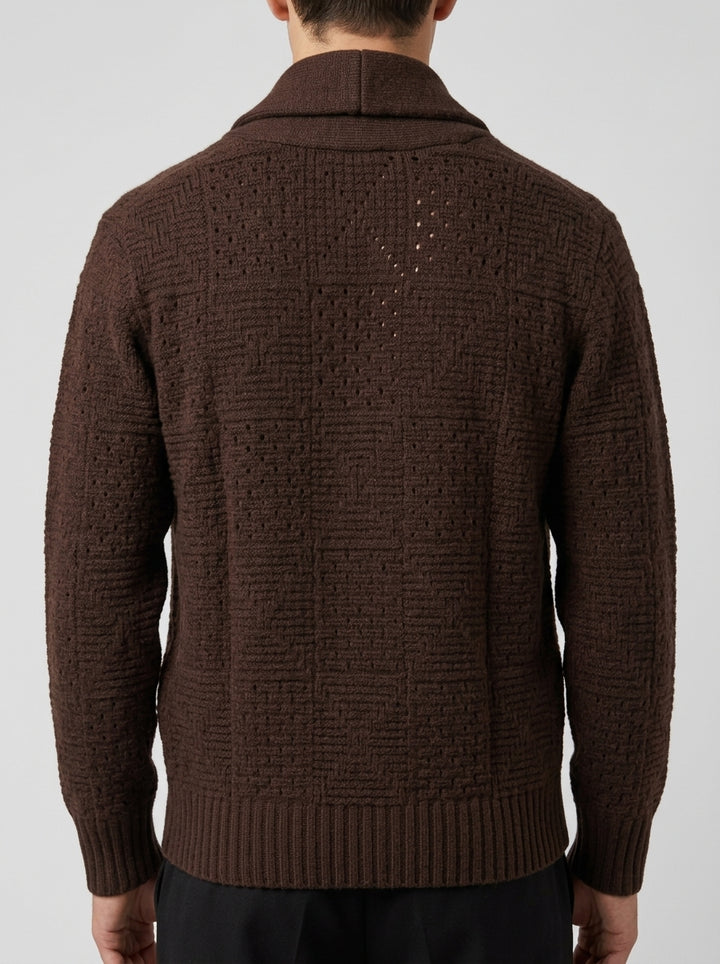 Cardigan Collo a Scialle Crochet Marrone 