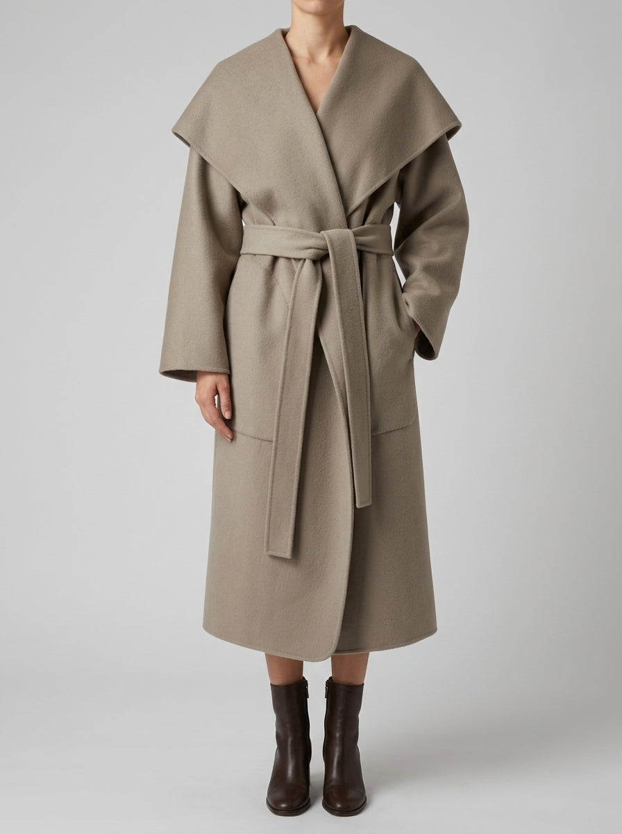CAPPOTTO IN LANA CON CINTURA ABBINATA GESSO 