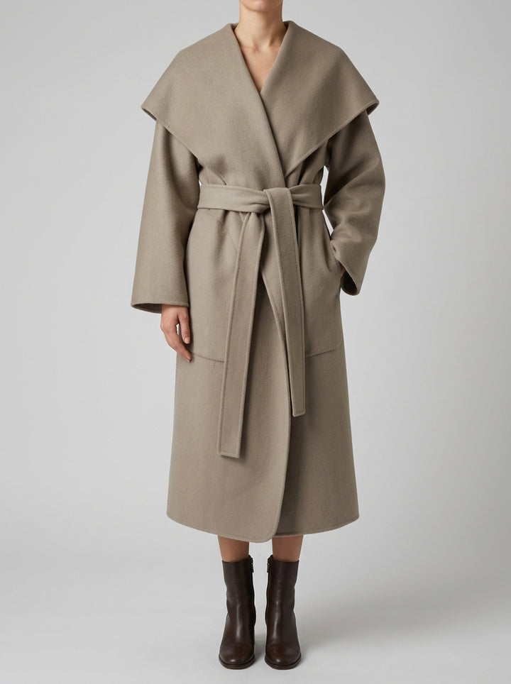 CAPPOTTO IN LANA CON CINTURA ABBINATA GESSO 