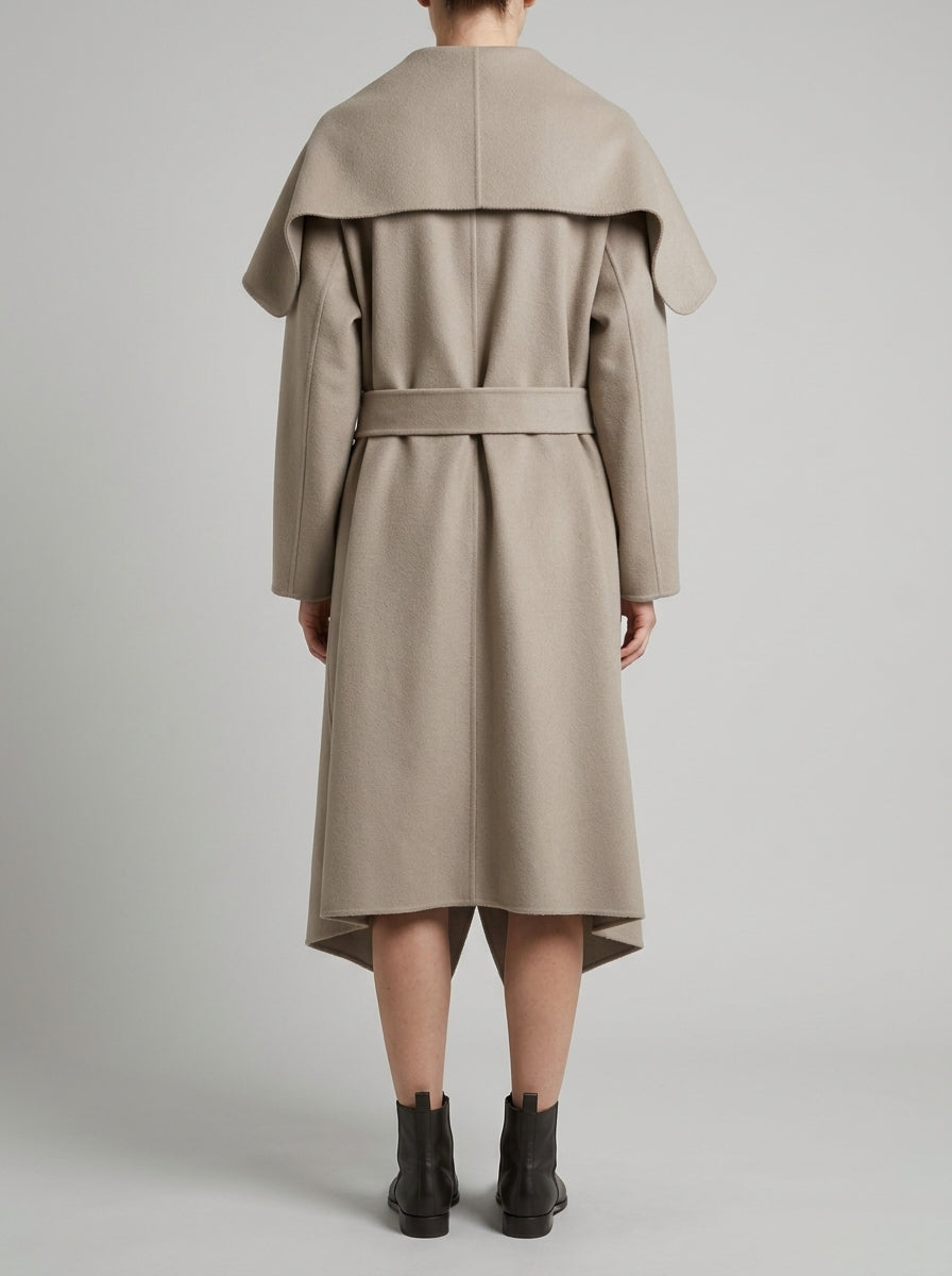 CAPPOTTO IN LANA CON CINTURA ABBINATA GESSO 