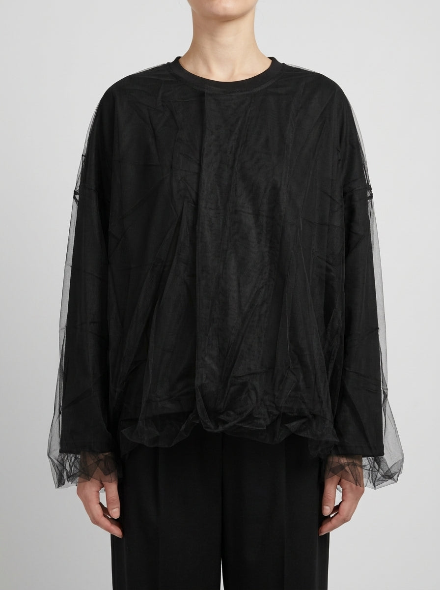 GIACCA EFFETTO STROPICCO CON SOVRAPPOSIZIONE DI TULLE NERA 