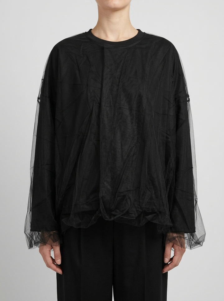 GIACCA EFFETTO STROPICCO CON SOVRAPPOSIZIONE DI TULLE NERA 