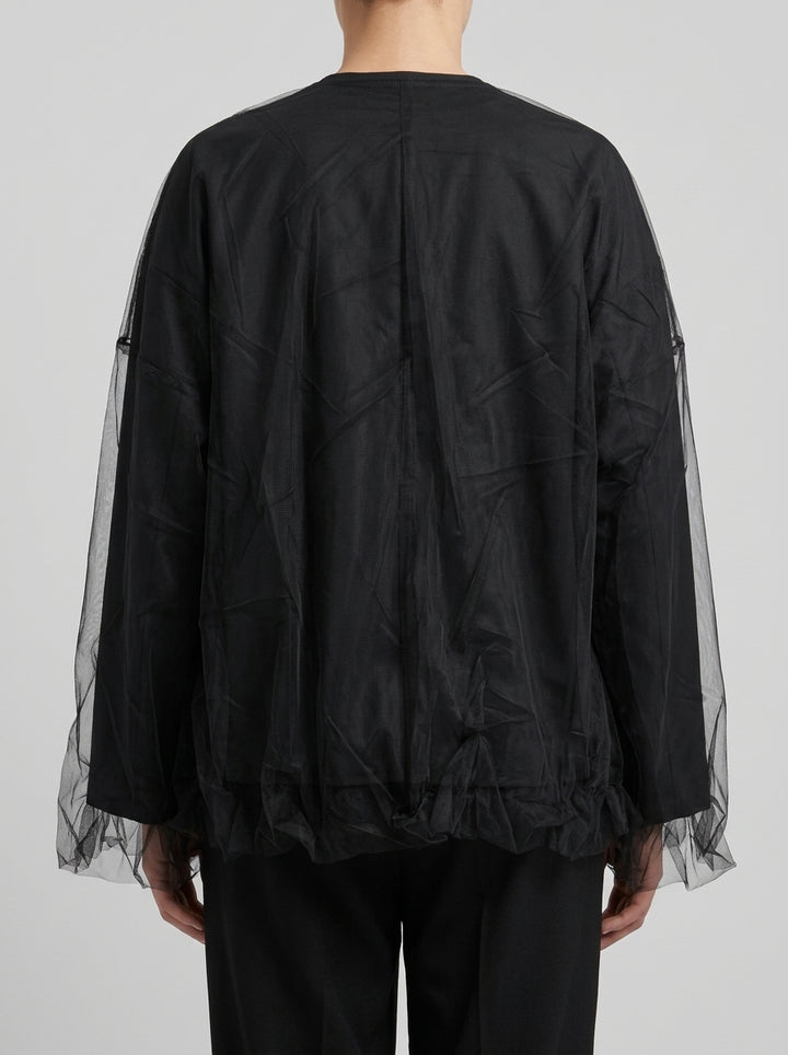 GIACCA EFFETTO STROPICCO CON SOVRAPPOSIZIONE DI TULLE NERA 
