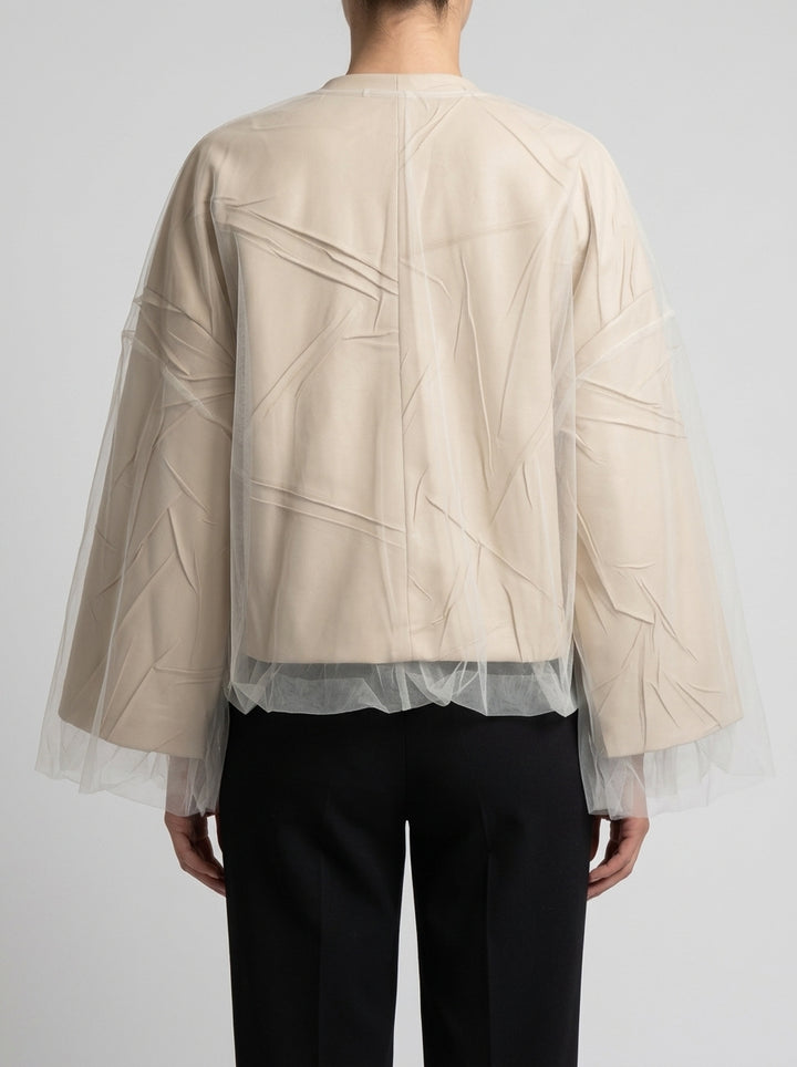 GIACCA EFFETTO STROPICCO CON SOVRAPPOSIZIONE DI TULLE PANNA 