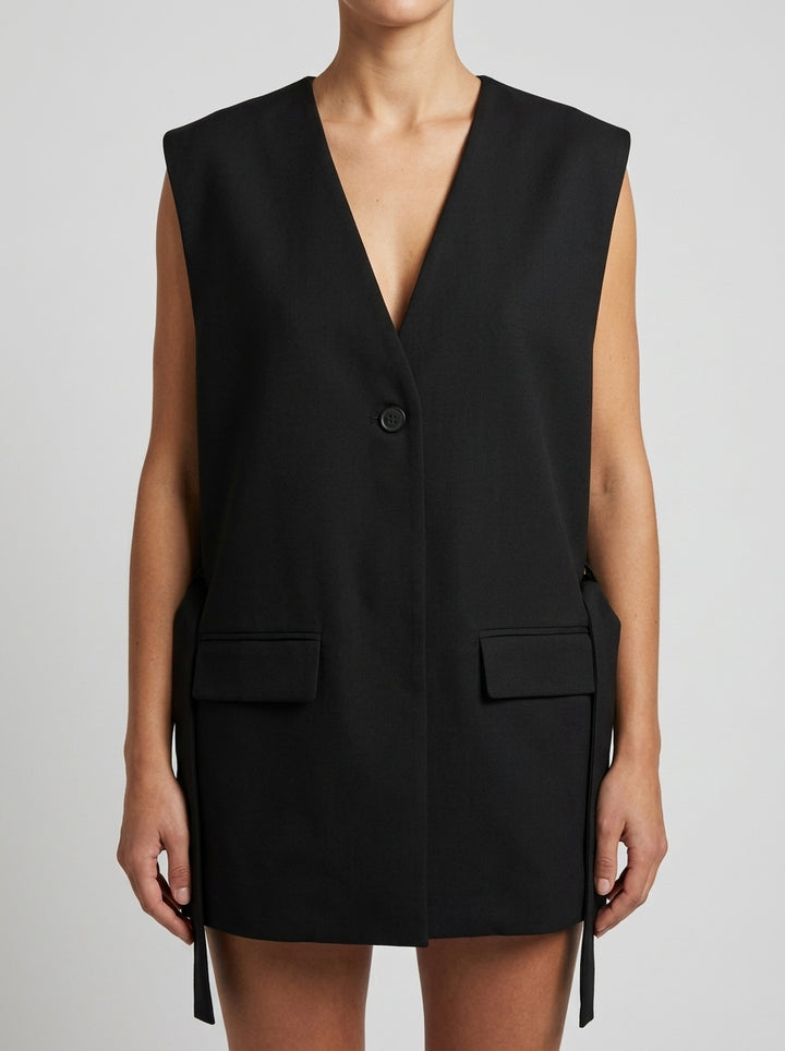 GILET IN MISTO LANA CON NASTRI nero 
