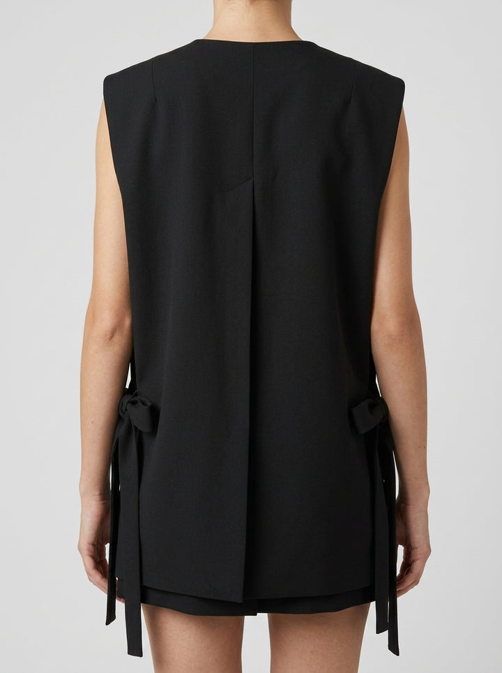 GILET IN MISTO LANA CON NASTRI nero 
