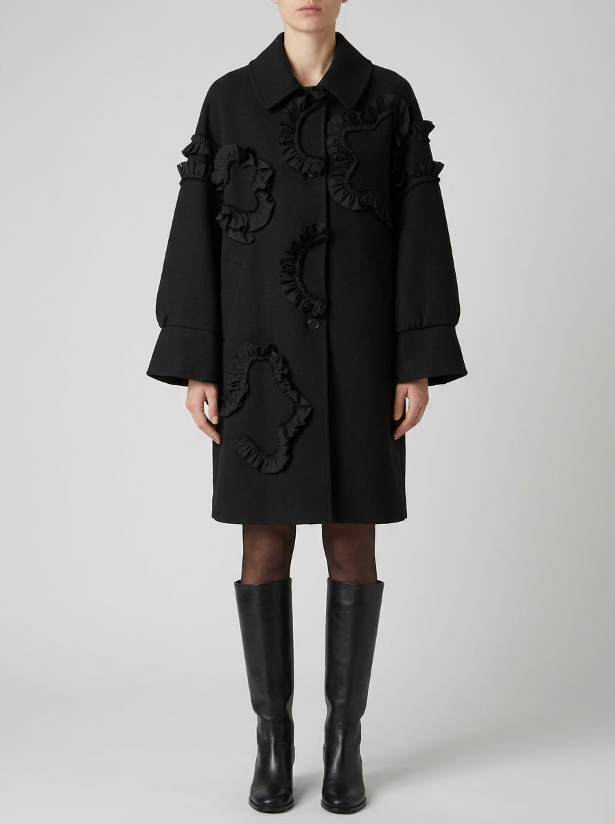 CAPPOTTO CORTO IN MISTO LANA CON ROUCHES NERO 