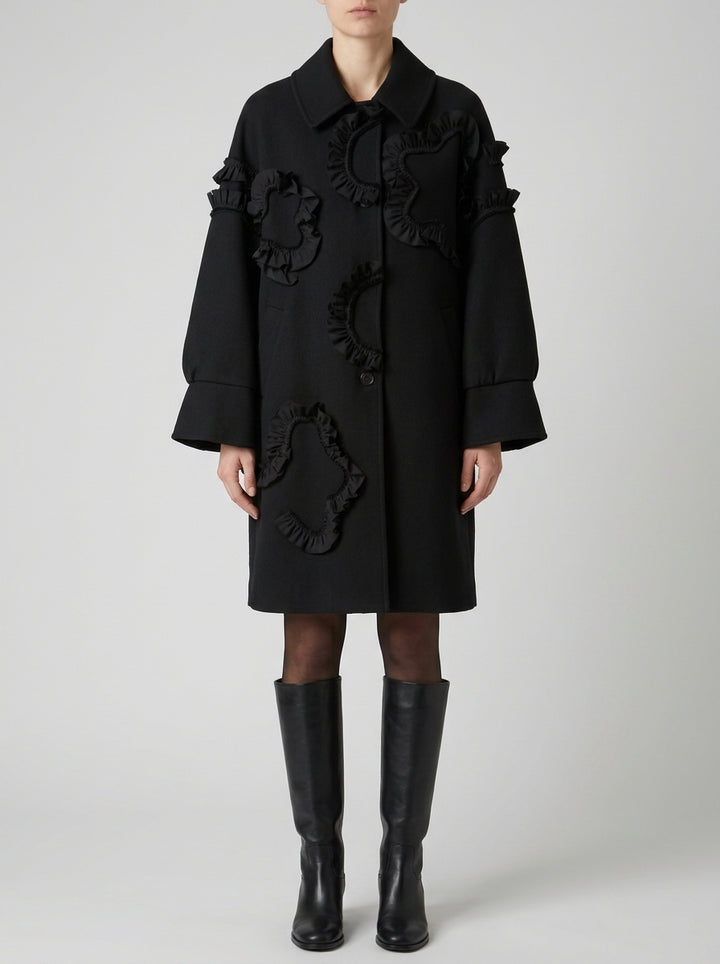 CAPPOTTO CORTO IN MISTO LANA CON ROUCHES NERO 